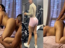LOS MUSLOS DEL GIMNASIO SE APRIETAN BAJO EMPUJES FUERTES Y SALVAJES
